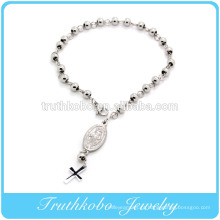 Alta Qualidade Polimento Brilhante pulseira Religiosa design Em aço Inoxidável 6mm talão pulseira rosário com Jesus na venda por atacado